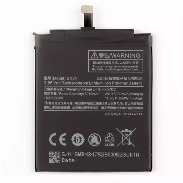 Bateria BN34 para Xiaomi Redmi 5A