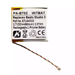 Bateria nova para auscultadores Beats Solo AEC643333,ETL643333