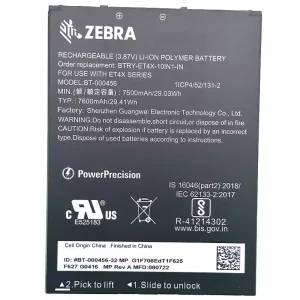 Bateria compatível para ZEBRA BTRY-ET4X-10IN1-IN BT-000456